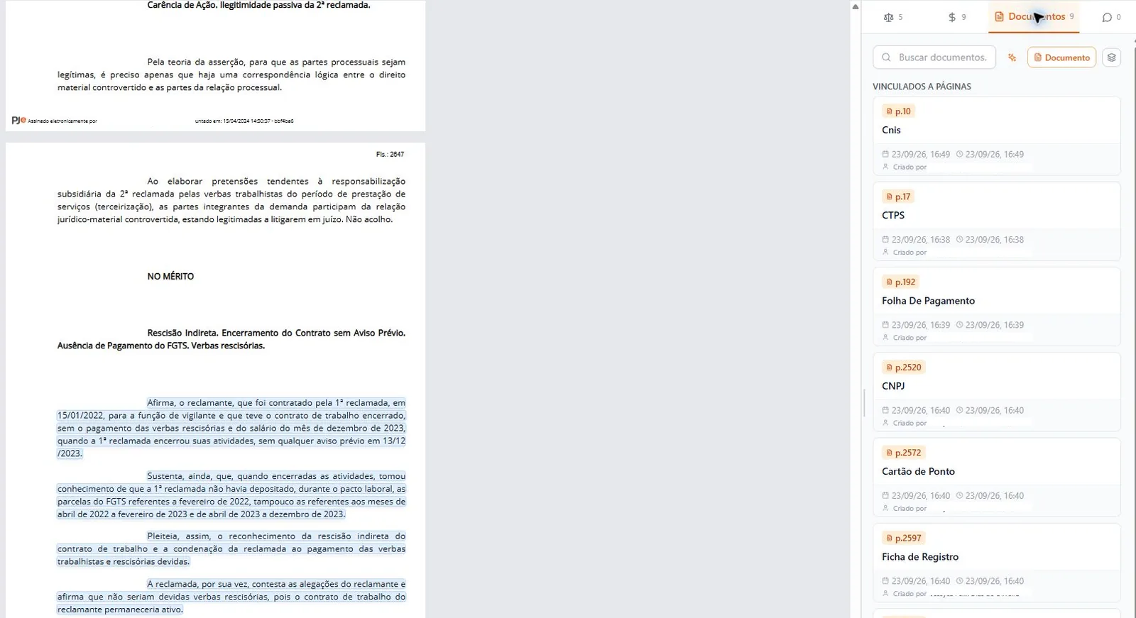 Visualizador de documentos vinculados ao cálculo